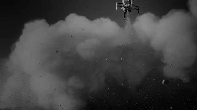 Blue Origin New Shepard booster landing in a cloud of dust
